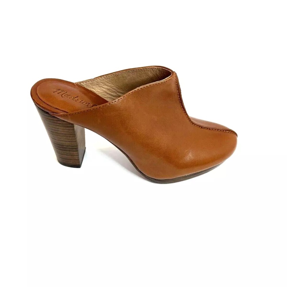 Madewell Andie Brown Leather Heeled Clogs / Mules Women Size 7.5 EUC